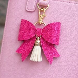 Hot Pink Glitter Bow Bag Charm Key Chain